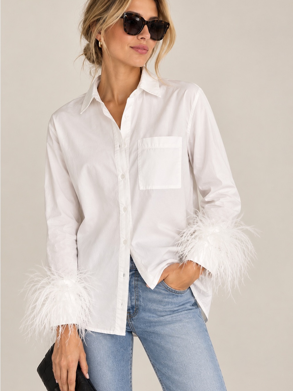 J.Crew Collection White Feather Cuff Button Down Shirt Size 2